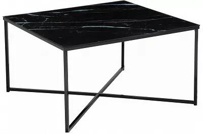 Table basse en verre aspect marbre noir et métal noir