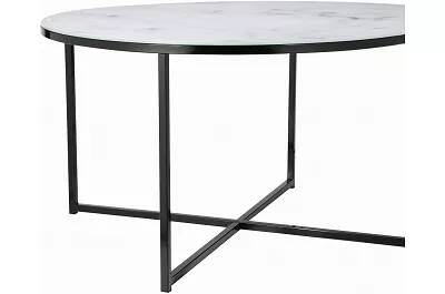 Table basse en verre aspect marbre blanc et métal noir