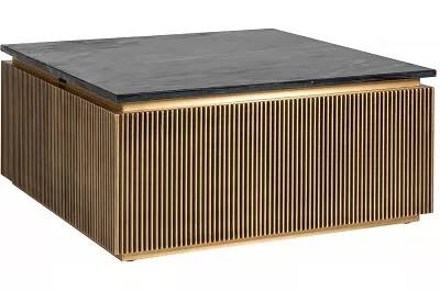 Table basse design aspect marbre noir et métal doré Ø90