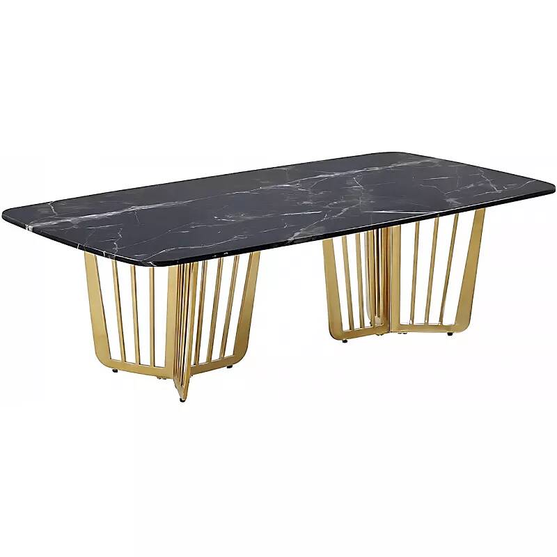 Table basse design aspect marbre noir et acier doré L140