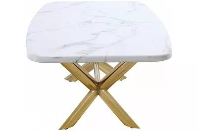 Table basse design aspect marbre blanc et acier doré L140