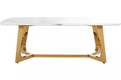 Table basse design aspect marbre blanc et acier doré L130