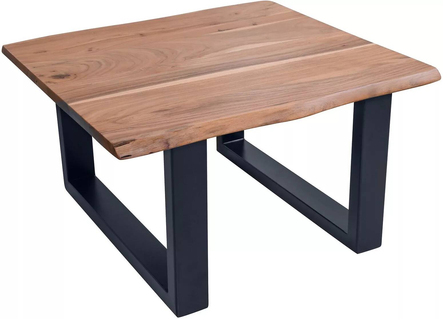 Table basse bords d'arbres bois acacia et acier noir