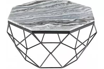 4637 - 127790 - Table basse en aspect marbre gris et métal noir Ø70