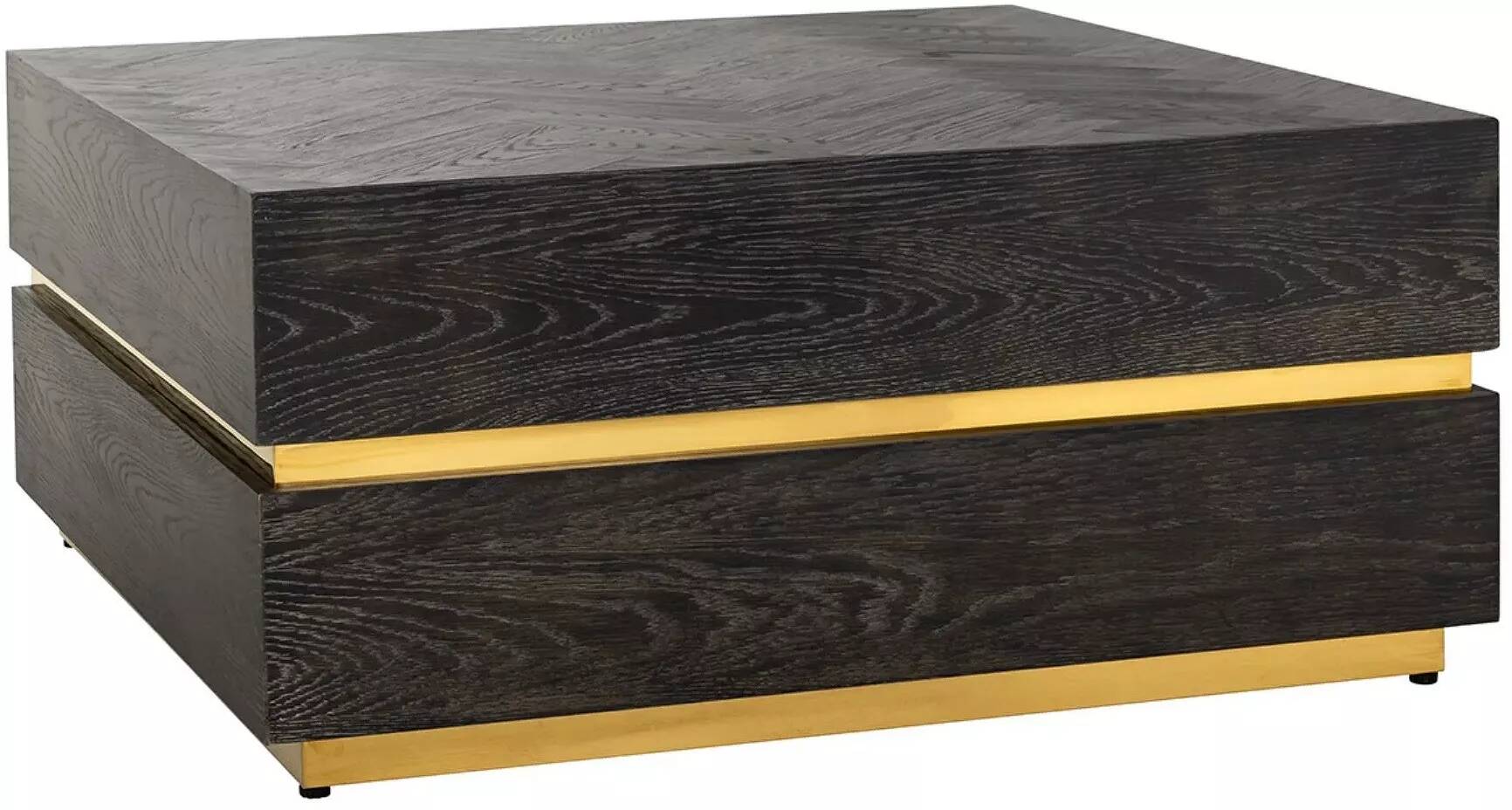 Table basse en bois chêne noir et acier doré