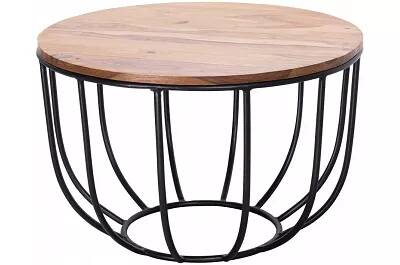 Table basse design en bois massif sheesham et métal noir laqué