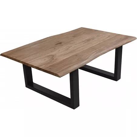 Table basse bords d'arbres en bois acacia et acier noir