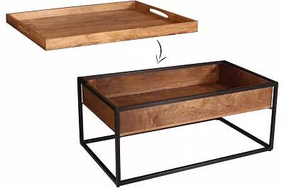 Table basse en bois acacia avec espace de rangement et plateau amovible