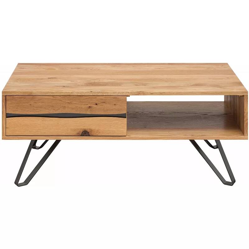 Table basse en bois massif chêne huilé et métal anthracite 2 tiroirs