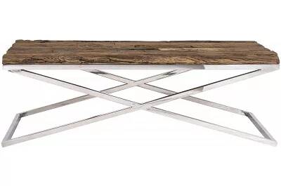 Table basse design en bois recyclé et acier chromé