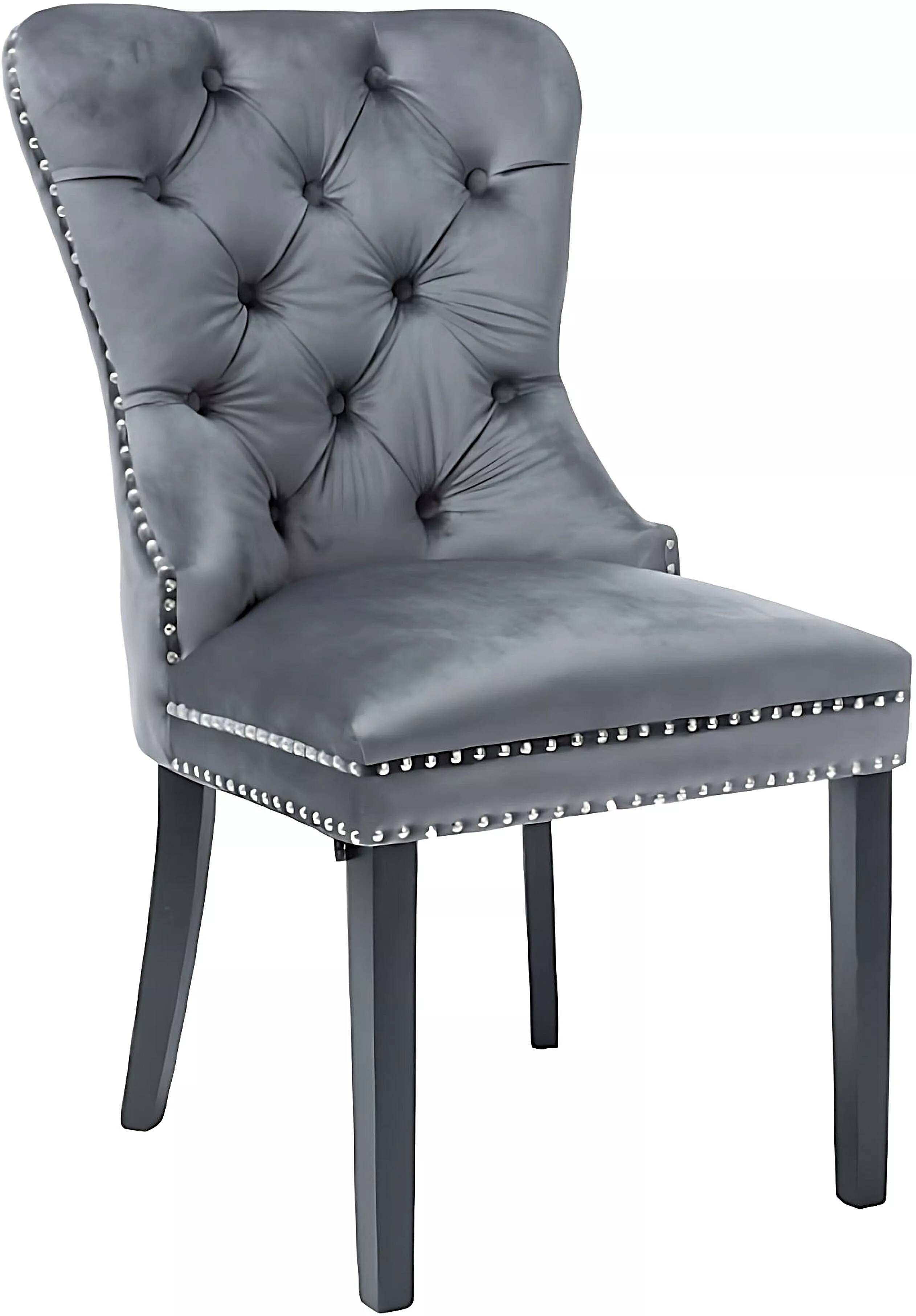 Set de 2 chaises en velours capitonné gris