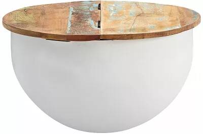 Table basse en bois massif manguier et métal blanc