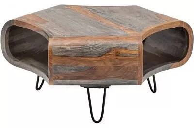 Table basse en bois massif sheesham gris fumé et métal noir
