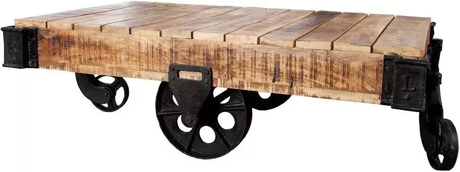 Table basse en bois massif manguier avec 4 roues