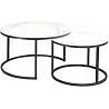 Set de 2 tables basses gigognes design en verre effet marbre blanc et métal noir mat