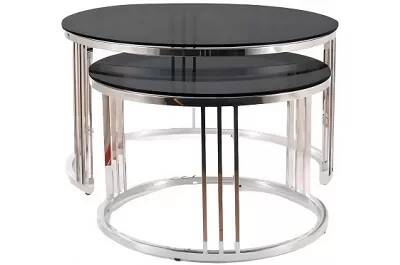 Set de 2 tables basses gigognes design en verre fumé et acier chromé