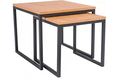 Set de 2 tables basses gigognes design bois et métal noir