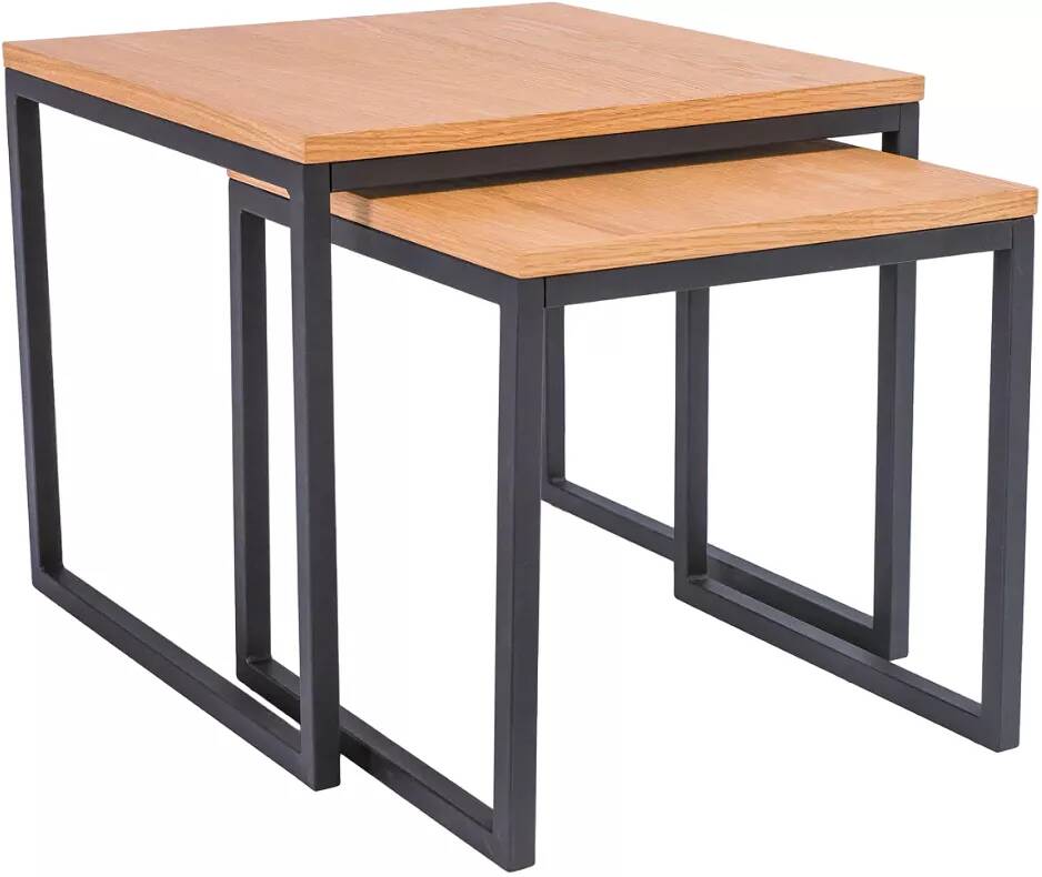 Set de 2 tables basses gigognes design bois et métal noir