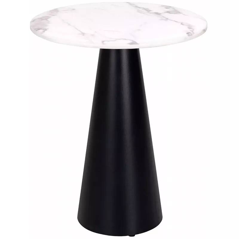 Table d'appoint en aspect marbre blanc et métal noir