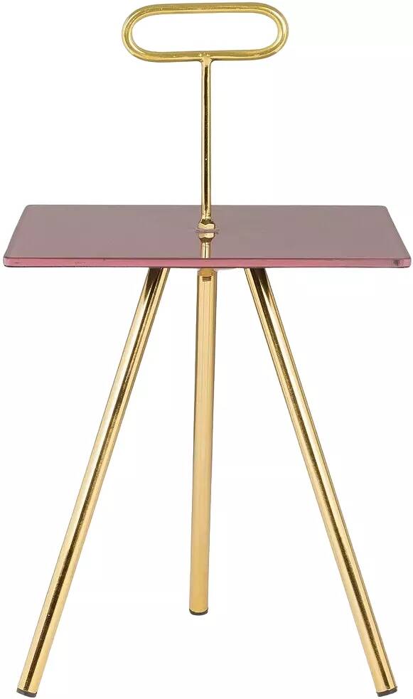 Table d'appoint design en acier doré et verre rose