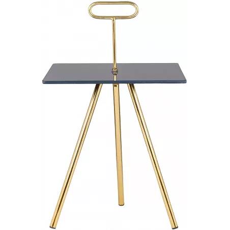 Table d'appoint design en acier doré et verre noir