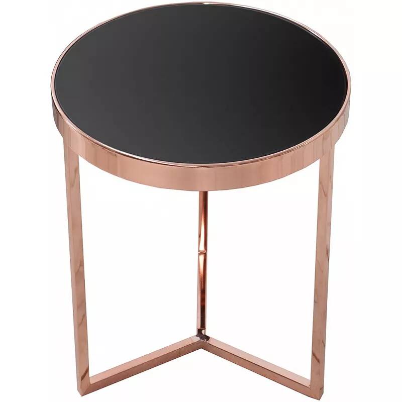 Table d'appoint design en métal cuivre et verre noir
