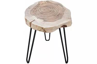 Table d'appoint en tronc en bois massif acacia et métal noir