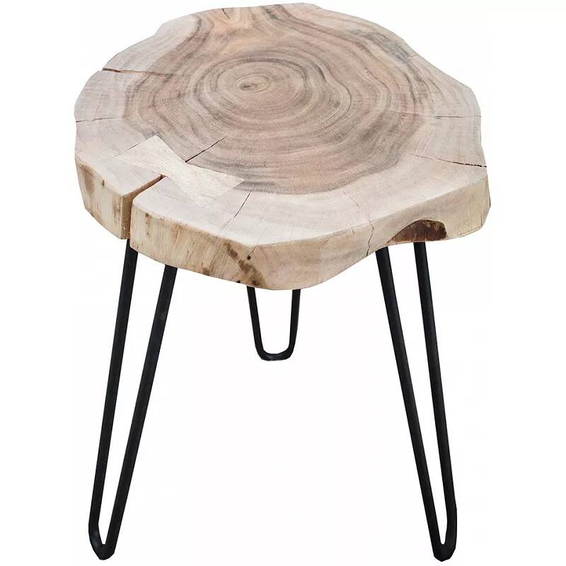 Table d'appoint en tronc en bois massif acacia et métal noir