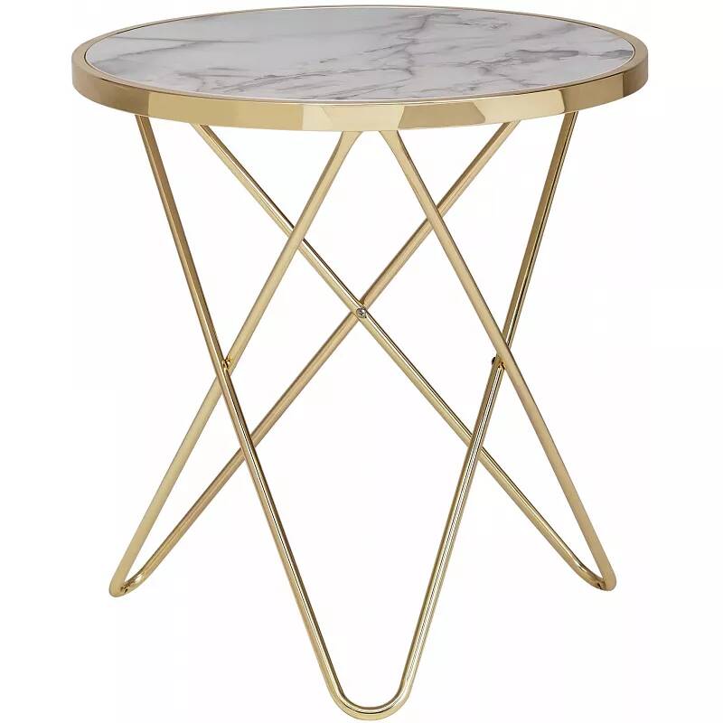 Table d'appoint en aspect marbre blanc et métal doré