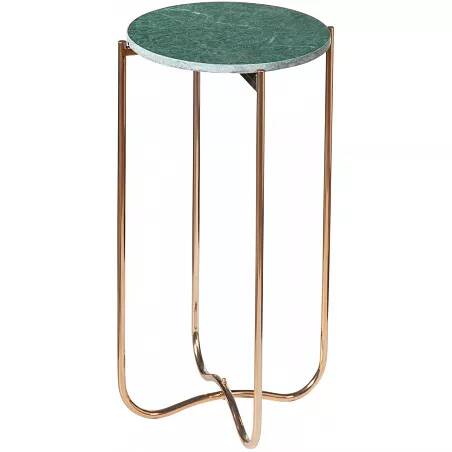 Table d'appoint avec plateau amovible aspect marbre vert et métal doré
