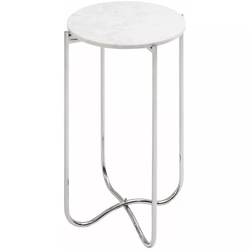 Table d'appoint avec plateau amovible aspect marbre blanc et métal chromé