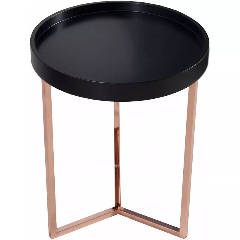 Table d'appoint avec plateau amovible noir et métal cuivre