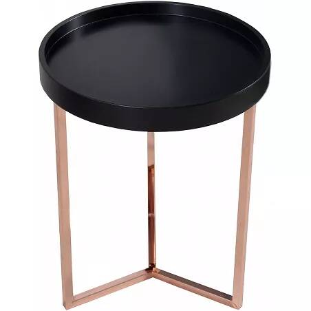 Table d'appoint avec plateau amovible noir et métal cuivre