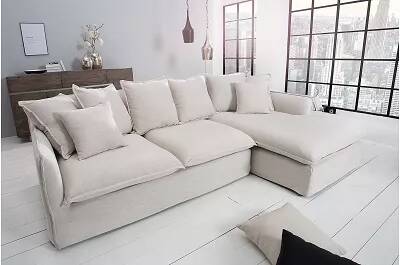 Canapé d'angle 3 places tissu de lin beige