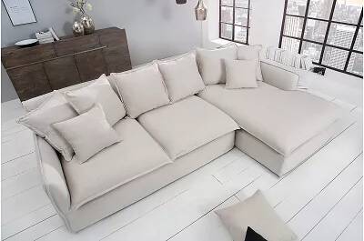 Canapé d'angle 3 places tissu de lin beige