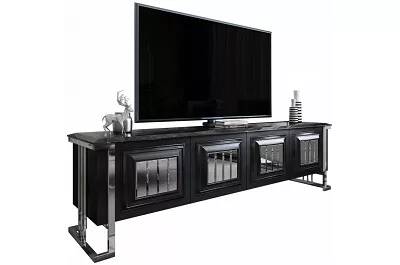 Meuble TV aspect marbre noir et acier chromé 4 portes