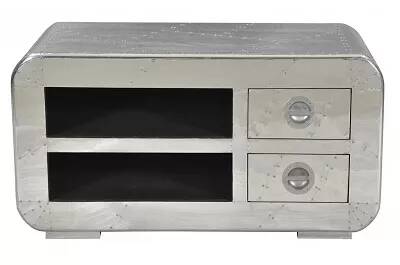 Meuble TV en aluminium 2 tiroirs et 2 compartiments
