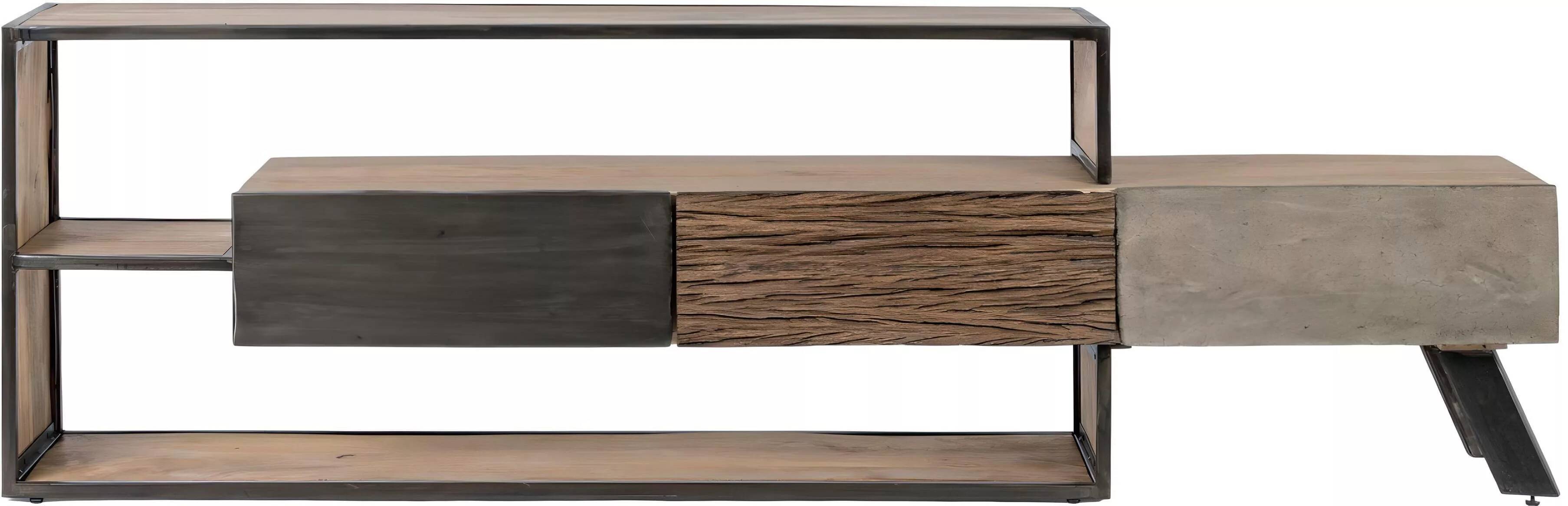 Meuble TV en bois manguier et acier noir 3 tiroirs