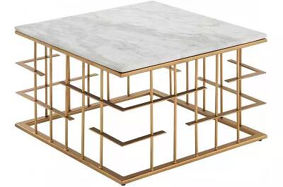 Table basse design aspect marbre indien blanc et métal doré