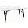 Table basse design en verre aspect marbre blanc et métal noir