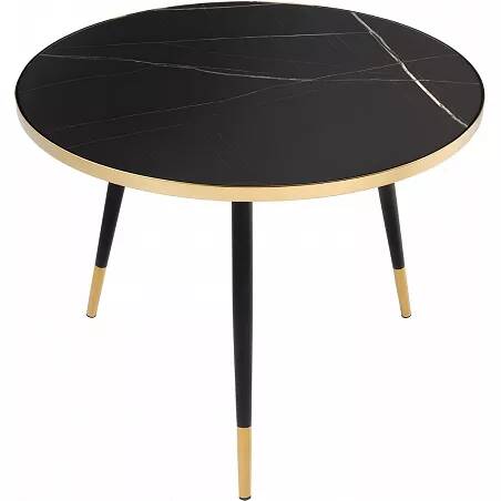 Table basse design en verre aspect marbre noir et métal doré