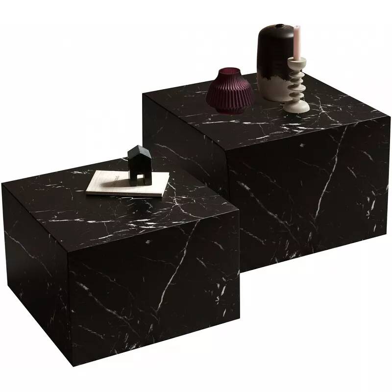 Set de 2 tables basses aspect marbre noir