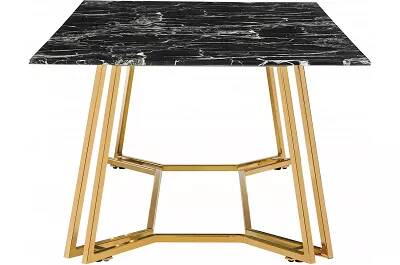 Table basse en verre aspect marbre noir et métal doré