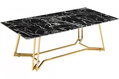 Table basse en verre aspect marbre noir et métal doré