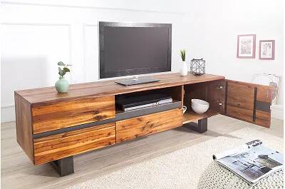 Meuble TV en bois acacia massif 1 porte et 3 tiroirs