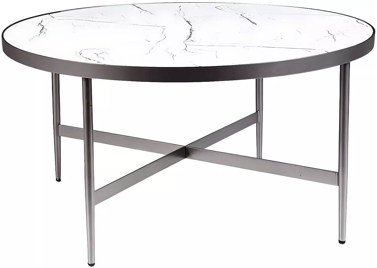 Table basse design aspect marbre blanc et métal gris