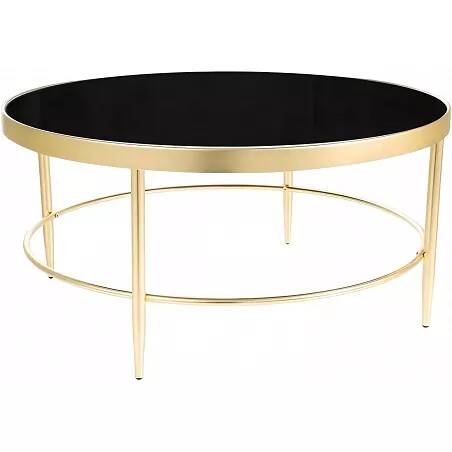 Table basse design en verre noir et métal doré