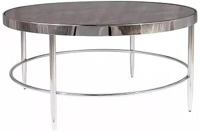 6653 - 130075 - Table basse design en verre aspect marbre et métal chromé