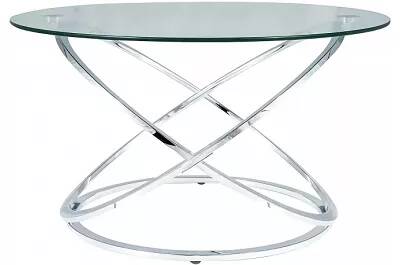 Table basse design en verre et métal chromé Ø80
