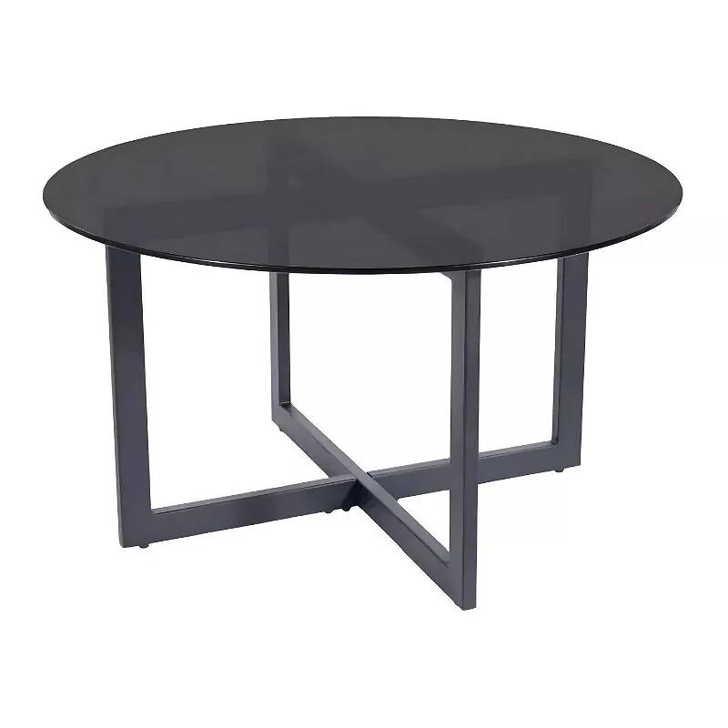 Table basse design en verre noir et métal noir mat